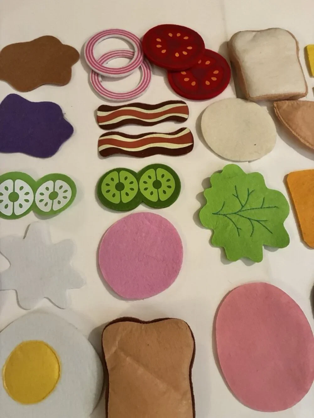 Felt Play Food Sandwich Burger Breakfast Lunch Pretend Kitchen Toy Lot 37 Pc